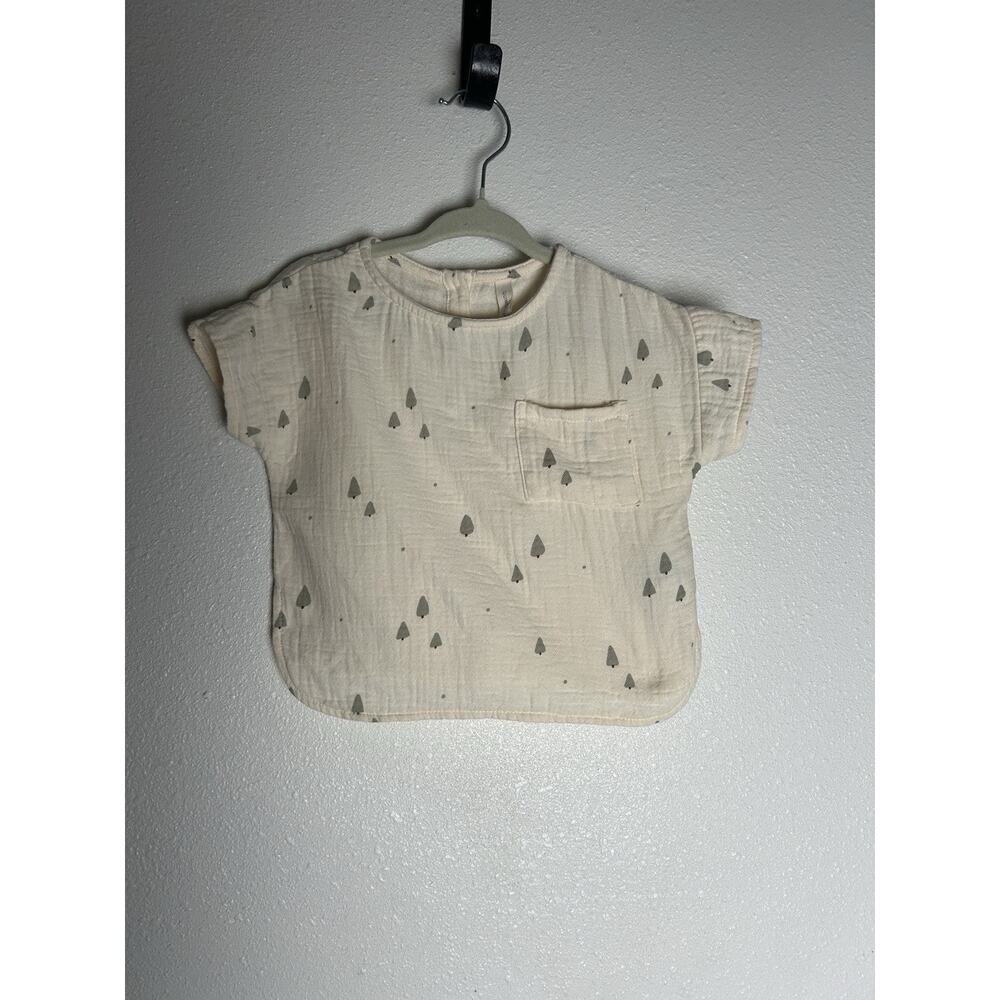 Quincy Mae Woven Boxy Top Organic Cotton Gauze Pine Trees Size 6-12 Months
